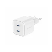 Polnilec SWISSTEN GAN, 2xUSB-C, 20W PD, bel
