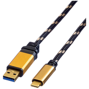 ROLINE Roline USB kabel USB 3.2 gen. 1 (USB 3.0) USB-A vtič\, USB-C® vtič 0.50 m črna\, zlata zaščiten 11.02.9012, (20416307)