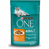 Purina ONE ONE Adult vrečke za mačke, mini fileji s piščancem in stročjim fižolom v soku, 24x 85 g
