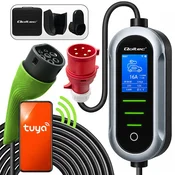 Mobilni polnilnik Qoltec za električna vozila in hibride z 2-v-1 regulacijo tipa 2 | 22 kW | 400 V | CEE 32 A | Wi-Fi | TUYA | SMART LIFE | LCD | Prenosni | Wallbox | 7 m