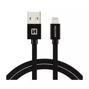 Swissten podatkovni kabel tekstilni USB / Lightning 1.2 M crni