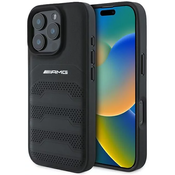AMG AMHCP16XGSEBK iPhone 16 Pro Max 6.9 black hardcase Leather Debossed Lines Black Logo (AMHCP16XGSEBK)