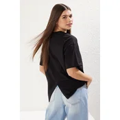 Trendyol Black 100% Jersey Oversize/Wide Cut Asymmetric Back Detailed Knitted T-Shirt