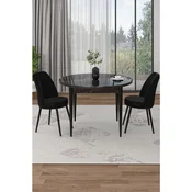 Hanah Home trpezarijski set Tor, sto i 2 stolice, ploca u dekoru crnog mermera, crna tkanina Babyface