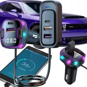 Avto FM oddajnik in polnilec bluetooth 3x USB 12-24V LED RGB