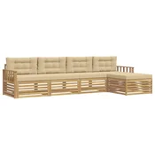 Set vanjskih sofa s jastukom 5 pcs Bijela i bež Poliester