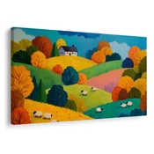 Slika jesenska pokrajina z ovcami - 120x80