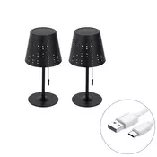 Set 2 namiznih svetilk črne barve z LED 3-stopenjsko zatemnitvijo polnilno in sončno - Ferre