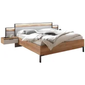 Xora POSTELJNA GARNITURA 180 cm x 200 cm , les, leseni material barve grafita, barve hrasta, svetlo siva