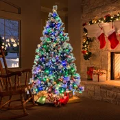 Costway Božično drevo O125x215 cm zeleno in belo z LED lučmi in jagodami