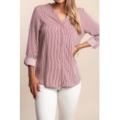 Plus size srajca s črtastim potiskom, rdeča