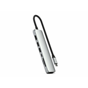 Satechi 7-v-1 USB-C HUB adapter Satechi Slim ST-P7SS, srebrne barve