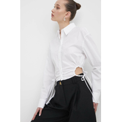 Pamučna košulja HUGO za žene, boja: bijela, slim, s klasičnim ovratnikom, 50512837