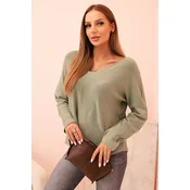 Kesi Włoski Womens sweater with viscose and V-neck light khaki