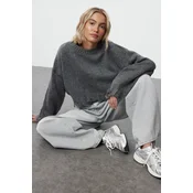 Trendyol Anthracite Crop Super Wide Pattern Soft Texture Knit Sweater