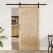 vidaXL Drsna vrata 93 x 202 cm Trdna borovina Naravna in črna