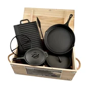 Litoželezni komplet BBQ/Dutch oven v leseni škatli 6+1 delov 54581