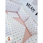 Bubamara037 Set za krevetac sa ogradicom od jastuka Srca, bez lastiša, Belo-Roze