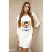 Dress with 3D graphics, lace ecru