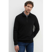 Vuneni pulover BOSS za muškarce, boja: crna, lagani, s poludolcevitom, 50519590