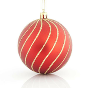 Eurolamp Božicni ukrasi plasticne crvene kuglice sa zlatnim linijama, 8 cm, set od 6 kom