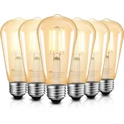 shumee 6x Edison Vintage E27 LED žarnica toplo bela 2500K 6,5W jantarno steklo