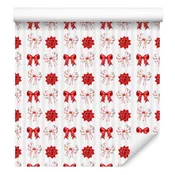Božična tapeta mint bela s koralnimi motivi 50x1000 cm