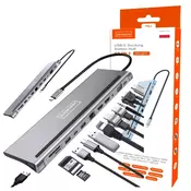 Zenwire Docking postaja HUB adapter USB-C 12 v 1 – Docking postaja z 2x HDMI 4K, ETHERNET RJ45, USB 3.0, SD kartico, za M1/M2/M3 – Zenwire BYL-2211, (5000193578)