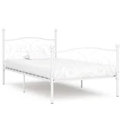 Vidaxl Posteljni okvir z letvenim dnom bel kovinski 100x200 cm