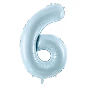 PartyDeco balon iz folije številka 6, 72cm, svetlo moder