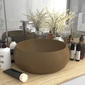vidaXL Razkošen umivalnik okrogel mat krem 40x15 cm keramičen