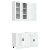 vidaXL Set omar s predalom s polico z vrati 4 pcs Bela Inženirski les