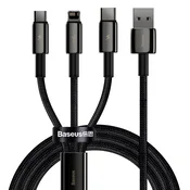 Punjac i podatkovni USB-A na USB-C, Lightning, Micro-USB kabel Baseus Tugsten Gold 3in1 (CAMLTWJ-01) - 3.5A - 1.5m - black