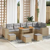 vidaXL 10 delni vrtni komplet sofa z blazinami bež poly ratan
