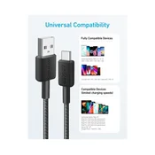 322 USB tip-A na USB tip-C kabl M/M 0.9m, 18W, pleteni, crni
