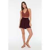 Trendyol Claret Red Relaxed Cut Regular Waist Crepe/Textured Knit Shorts