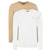 Tommy Jeans Majica Tommy Flag Slim Long Sleeve T  bež / bela