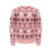 ONLY GIRLS Pulover KOGSNOWFLAKE XMAS roza/vinsko rdeča/bela