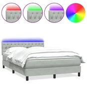 Vidaxl Box spring postelja z vzmetnico LED svetlo siva 160x210 cm žamet