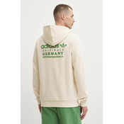 Bombažen pulover adidas Originals moški, bež barva, s kapuco, IR9309