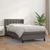 Greatstore Box spring postelja z vzmetnico siv 100x200 cm umetno usnje