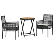 Vidaxl Vrtnik Bistro Set 3 szt. Črna poli ratan