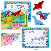 slomart Lesena sestavljanka 2v1 LEAN TOYS - Dinozavri 12 el. s tablico