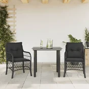 Vidaxl vidaXL 3-delni bistro komplet z blazinami, črne barve, poli ratan