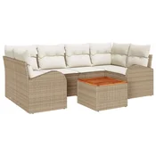 vidaXL vidaXL set 7-delne vrtne kavčne garniture z blazinami Bež Poly Ratan Akacija, (22093213)