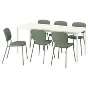 VIHALS / VIHALS Sto i 6 stolica, bela/zelena Tibbleby sivozelena, 120/180x74 cm
