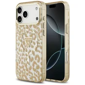 Ovitek Guess Leopard Glitter Triangle Logo MagSafe za iPhone 17 Pro/18 Pro - brown