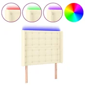 Vidaxl LED posteljno vzglavje krem 83x16x118/128 cm umetno usnje