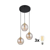 Lestenec na vrvici DEVI 3xE27/15W/230V črna/dimljeno bež