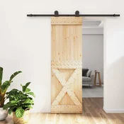 vidaXL Drsna vrata Naravna in črna 70 x 210 cm Masiven borov les